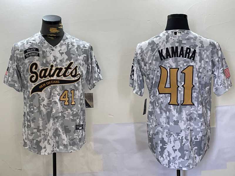 Mens New Orleans Saints #41 Alvin Kamara Arctic Camo 2024 Salute to Service Stitched Baseball Jerseys